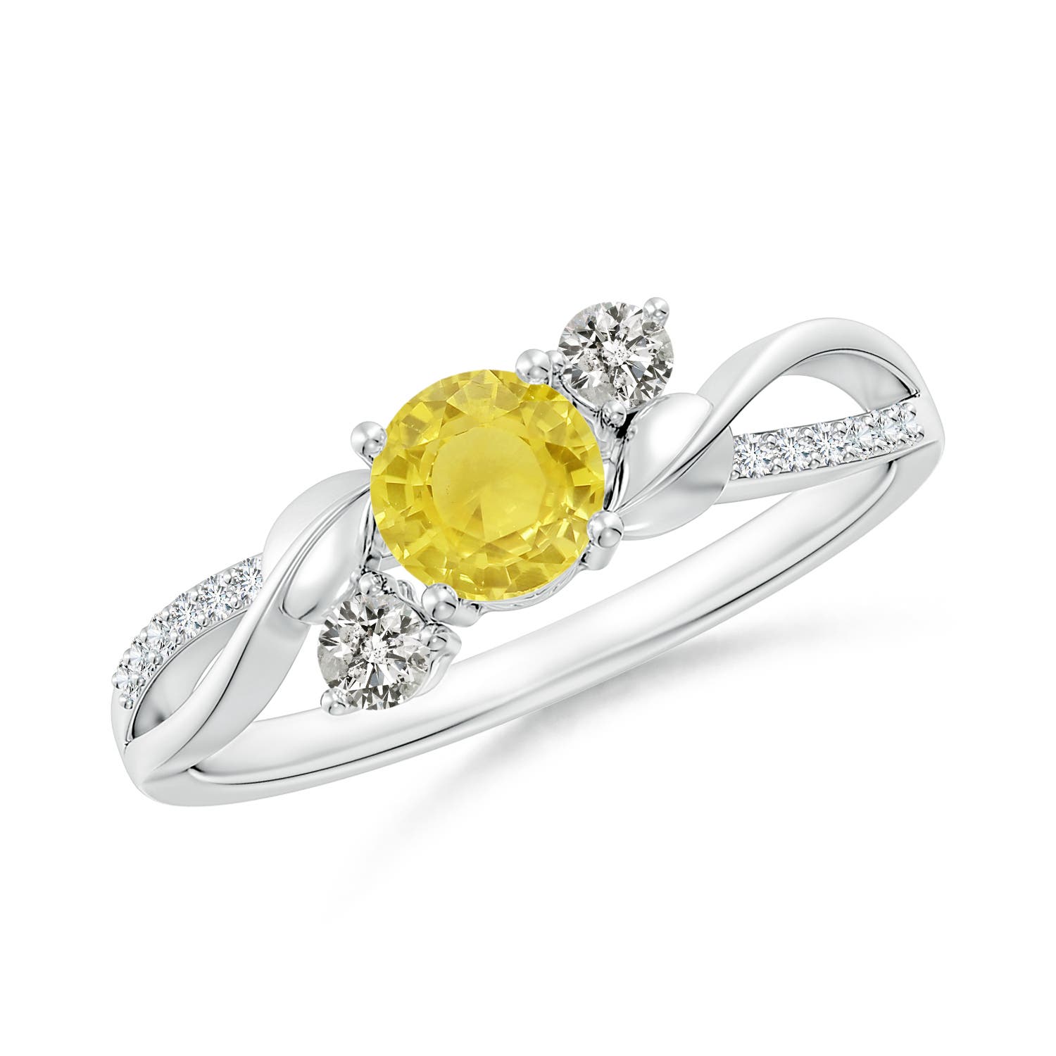 5mm A Yellow Sapphire and Diamond Twisted Vine Ring in P950 Platinum