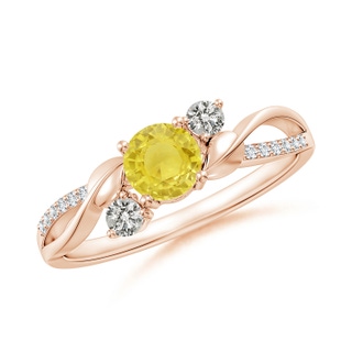 5mm A Yellow Sapphire and Diamond Twisted Vine Ring in Rose Gold