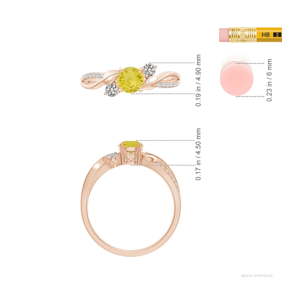 5mm A Yellow Sapphire and Diamond Twisted Vine Ring in Rose Gold ruler