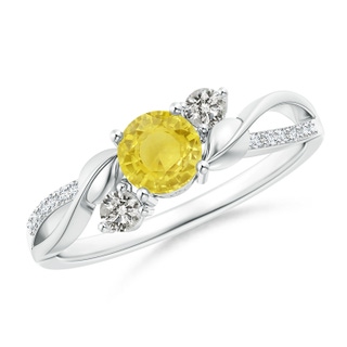 5mm A Yellow Sapphire and Diamond Twisted Vine Ring in White Gold