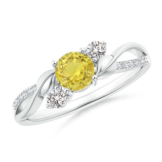 5mm AA Yellow Sapphire and Diamond Twisted Vine Ring in 9K White Gold