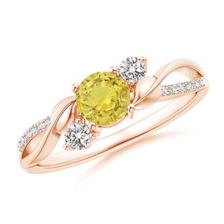 5mm AA Yellow Sapphire and Diamond Twisted Vine Ring in Rose Gold