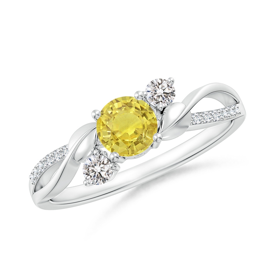 5mm AA Yellow Sapphire and Diamond Twisted Vine Ring in White Gold 