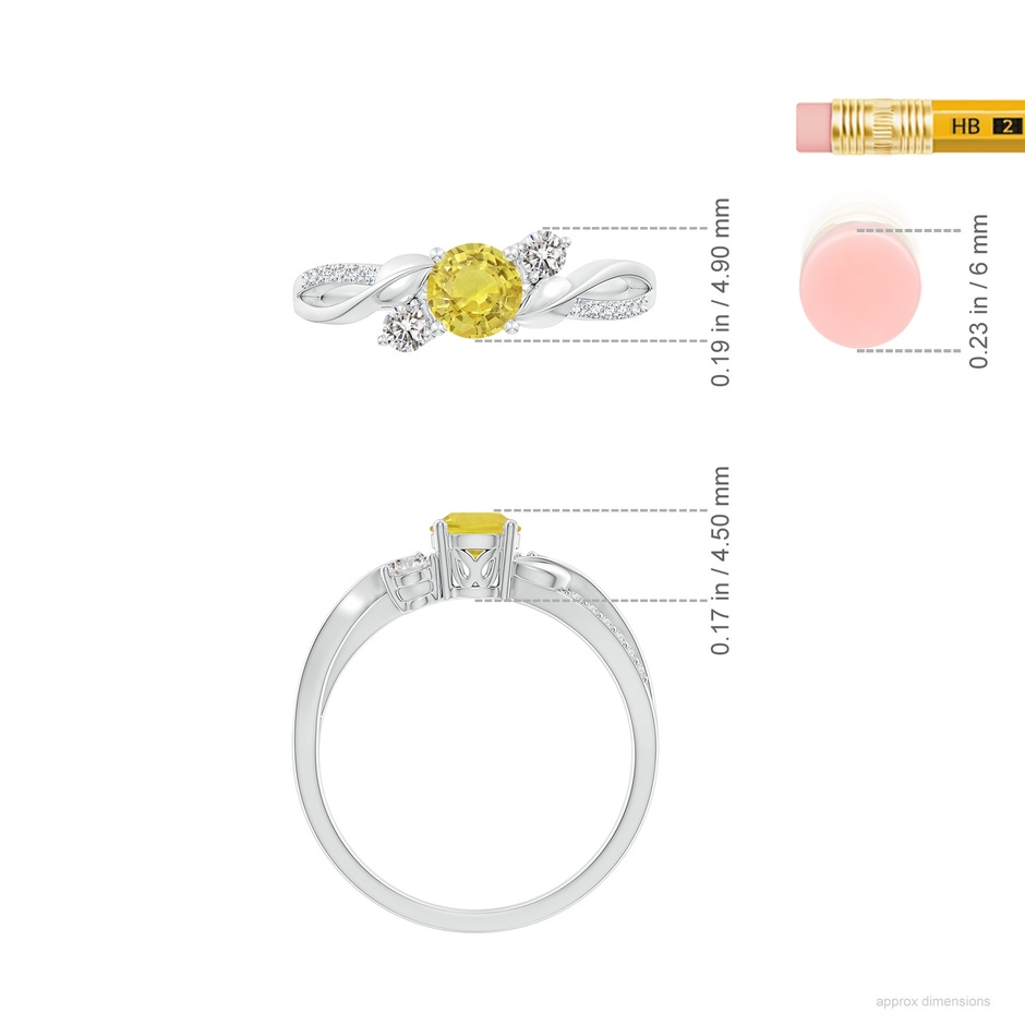 5mm AA Yellow Sapphire and Diamond Twisted Vine Ring in White Gold ruler