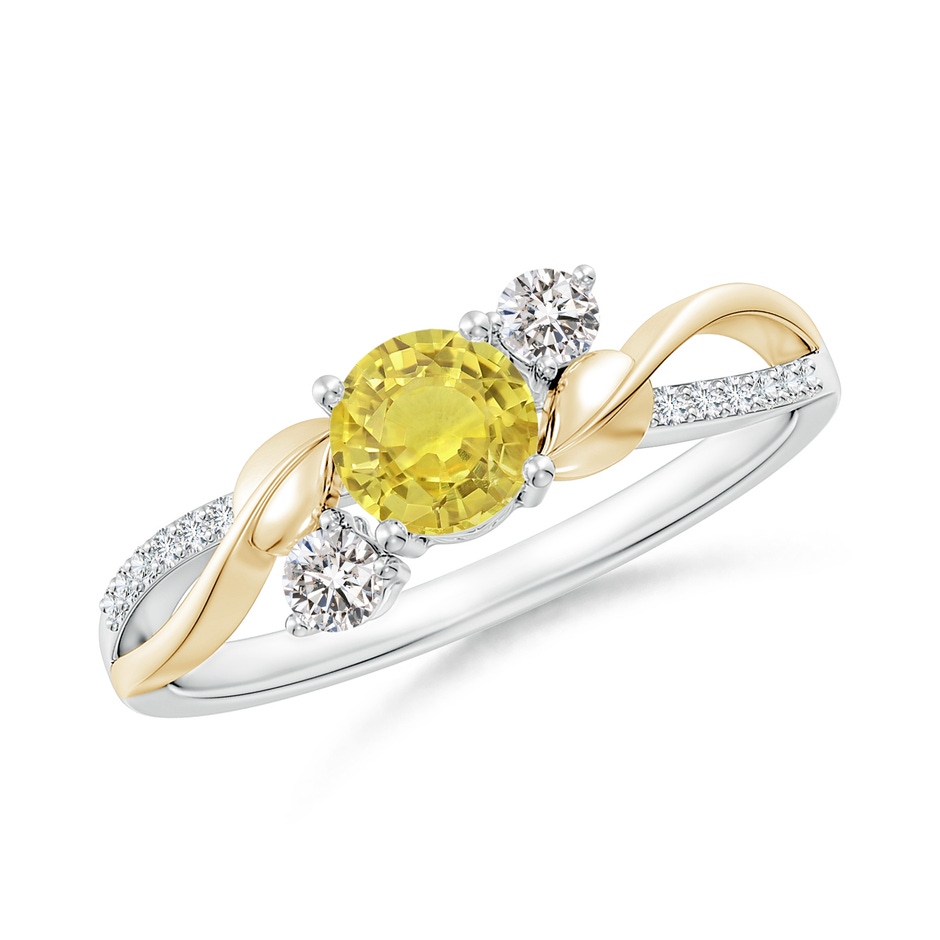 5mm AA Yellow Sapphire and Diamond Twisted Vine Ring in White Gold Yellow Gold 