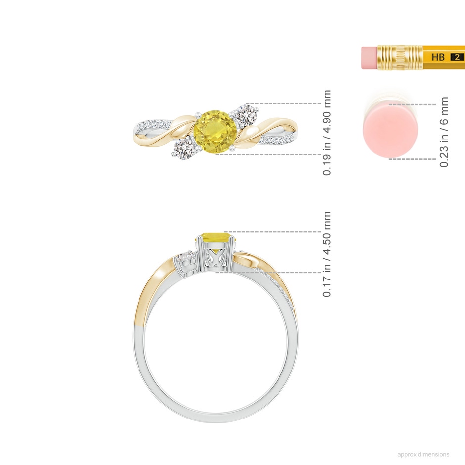5mm AA Yellow Sapphire and Diamond Twisted Vine Ring in White Gold Yellow Gold ruler