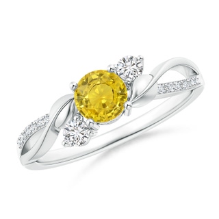 5mm AAA Yellow Sapphire and Diamond Twisted Vine Ring in 9K White Gold