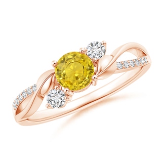 5mm AAA Yellow Sapphire and Diamond Twisted Vine Ring in Rose Gold