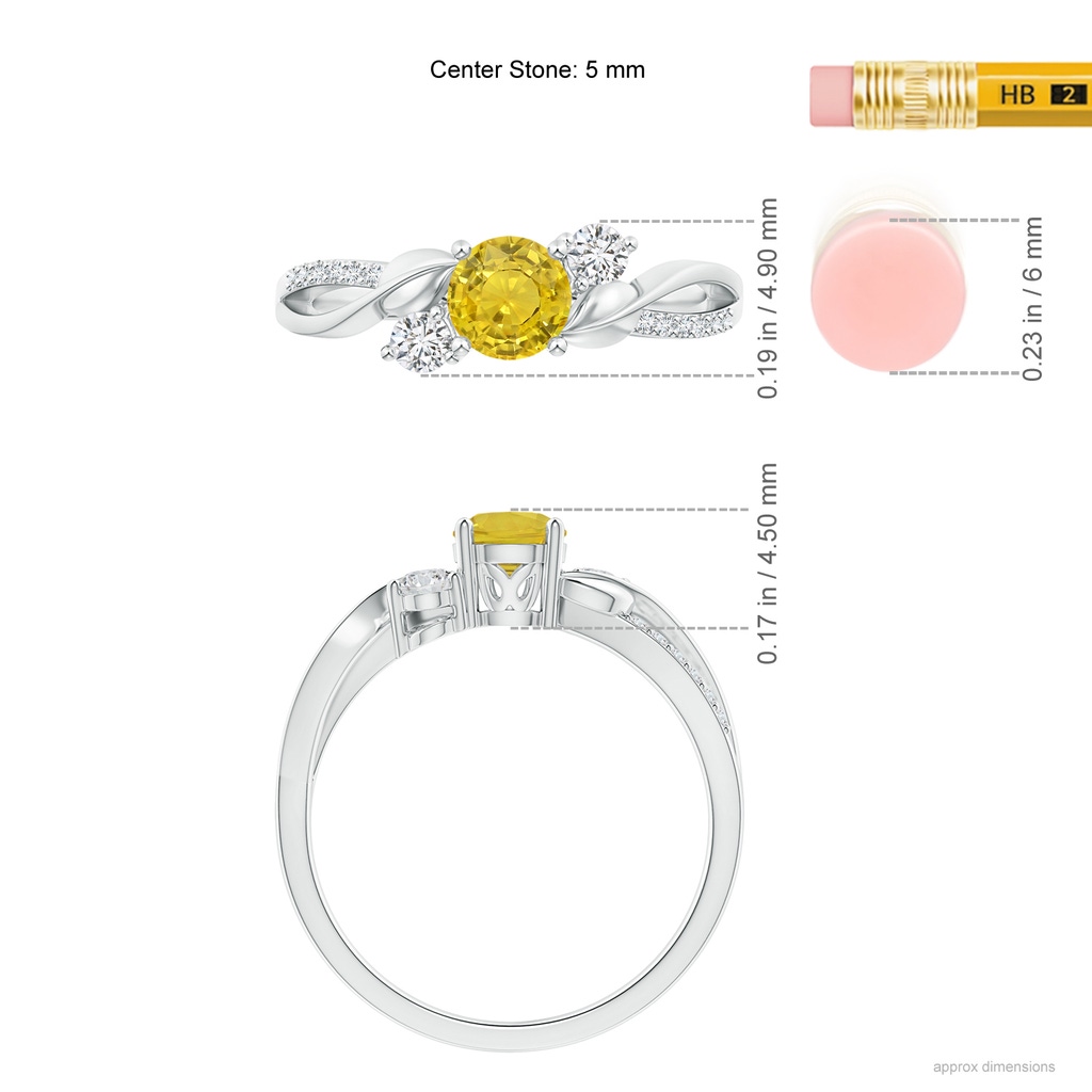 5mm AAA Yellow Sapphire and Diamond Twisted Vine Ring in White Gold Ruler