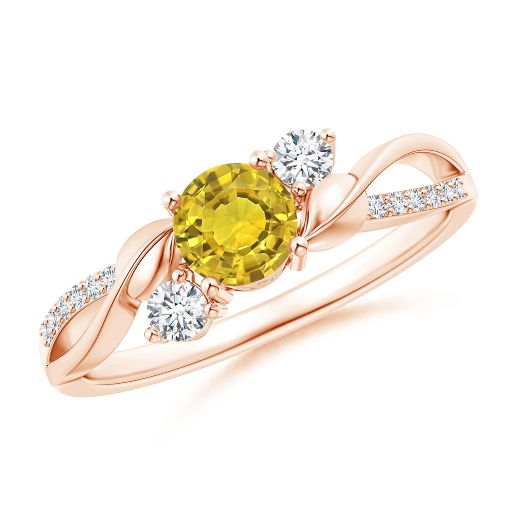 5mm AAAA Yellow Sapphire and Diamond Twisted Vine Ring in Rose Gold