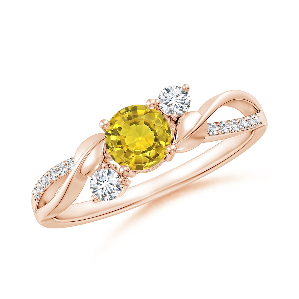 5mm AAAA Yellow Sapphire and Diamond Twisted Vine Ring in Rose Gold