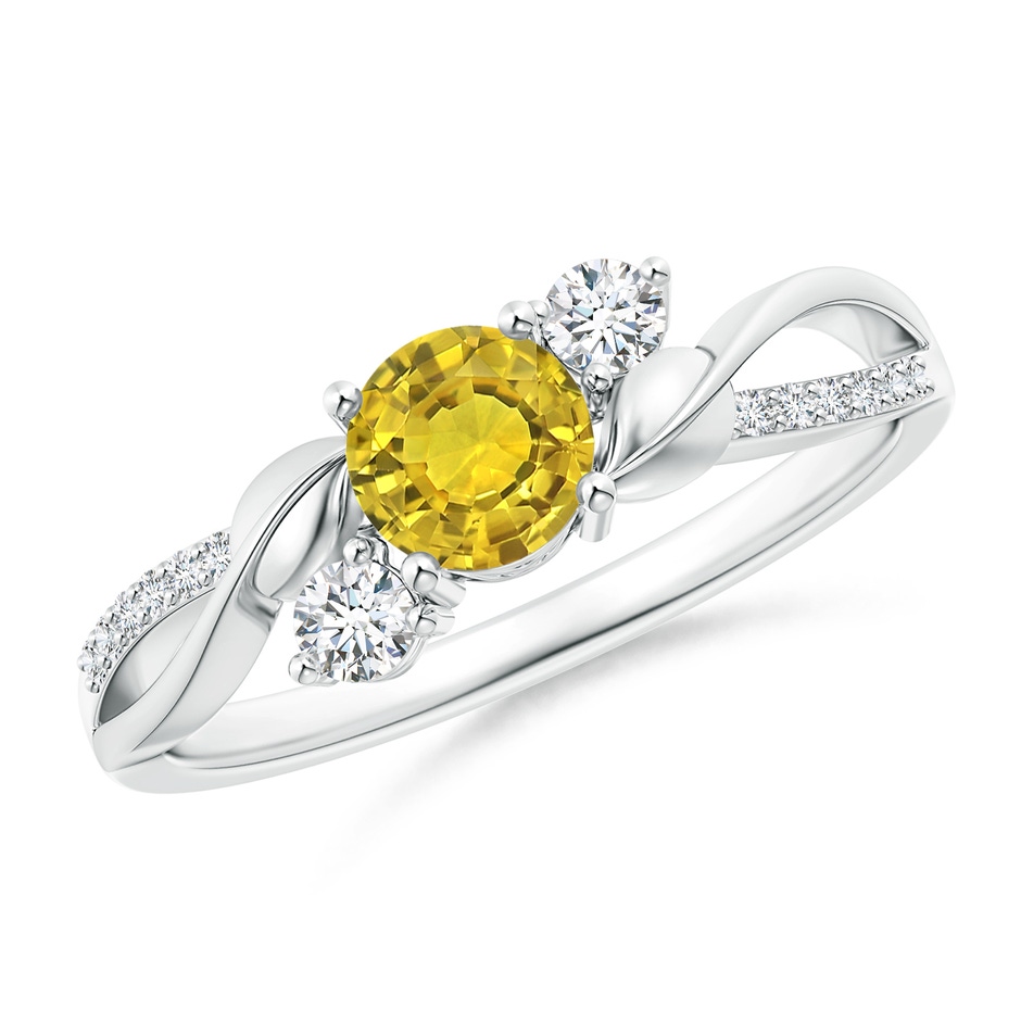 5mm AAAA Yellow Sapphire and Diamond Twisted Vine Ring in White Gold 