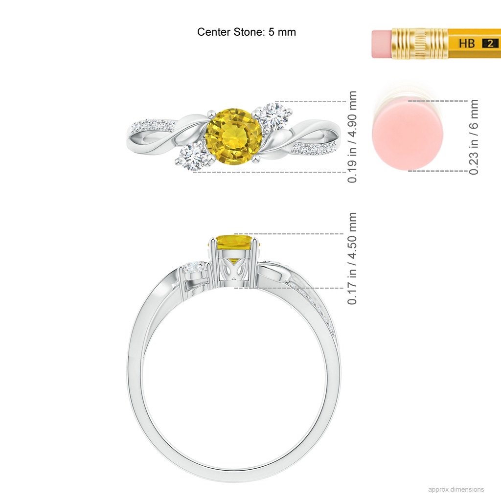 5mm AAAA Yellow Sapphire and Diamond Twisted Vine Ring in White Gold Ruler