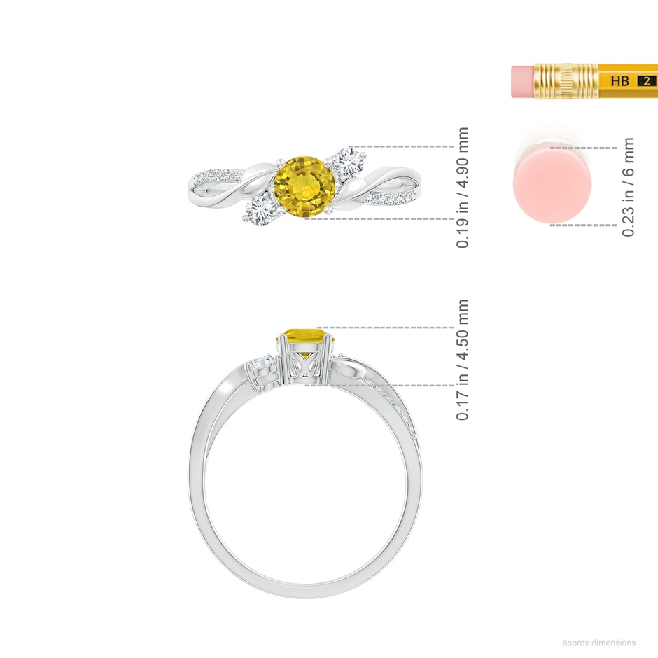 5mm AAAA Yellow Sapphire and Diamond Twisted Vine Ring in White Gold ruler