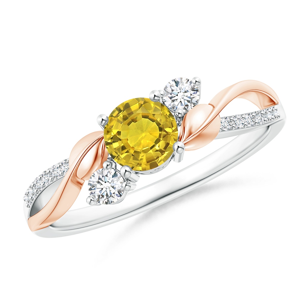 5mm AAAA Yellow Sapphire and Diamond Twisted Vine Ring in White Gold Rose Gold