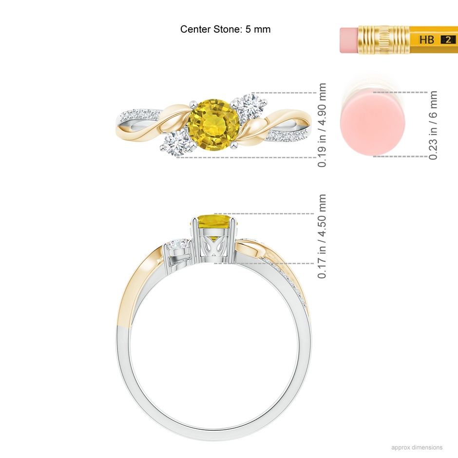 5mm AAAA Yellow Sapphire and Diamond Twisted Vine Ring in White Gold Yellow Gold ruler