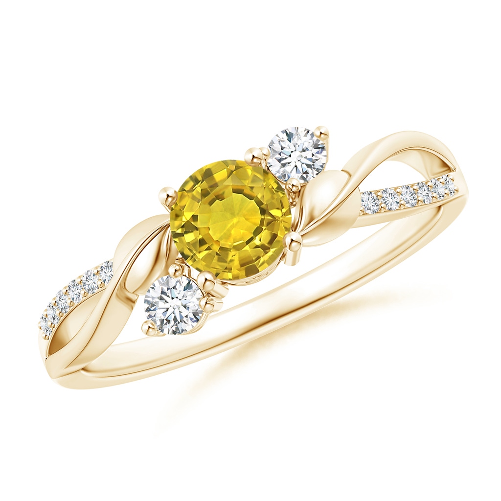 5mm AAAA Yellow Sapphire and Diamond Twisted Vine Ring in Yellow Gold