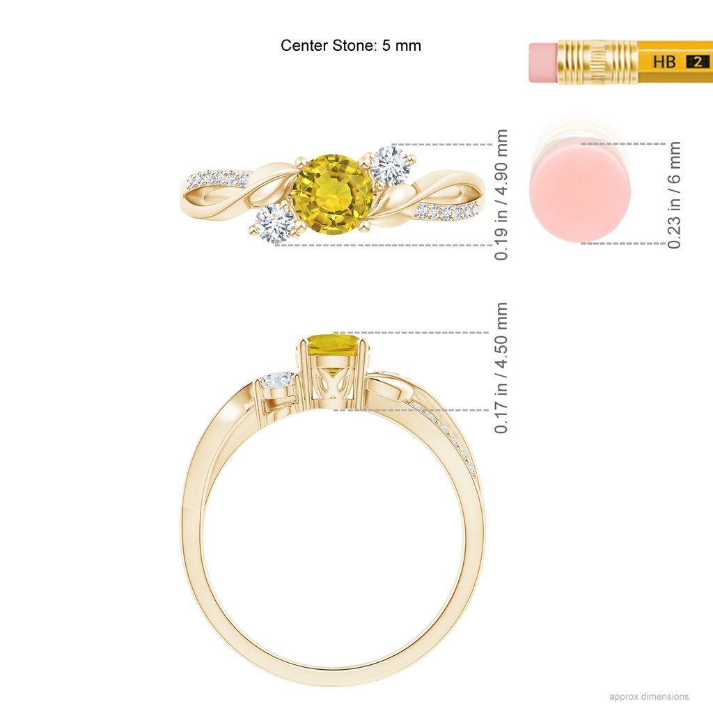 5mm AAAA Yellow Sapphire and Diamond Twisted Vine Ring in Yellow Gold Ruler