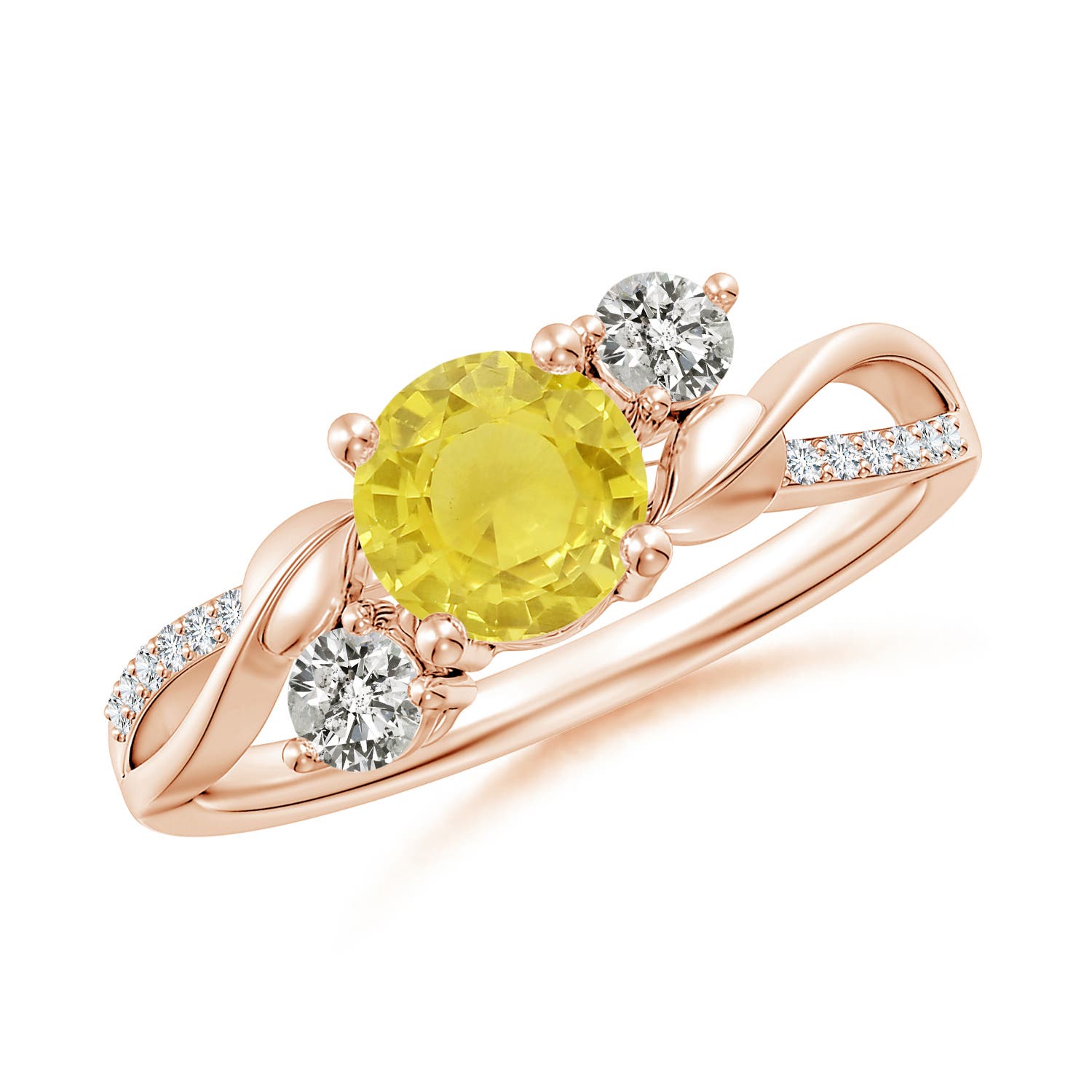 6mm A Yellow Sapphire and Diamond Twisted Vine Ring in Rose Gold