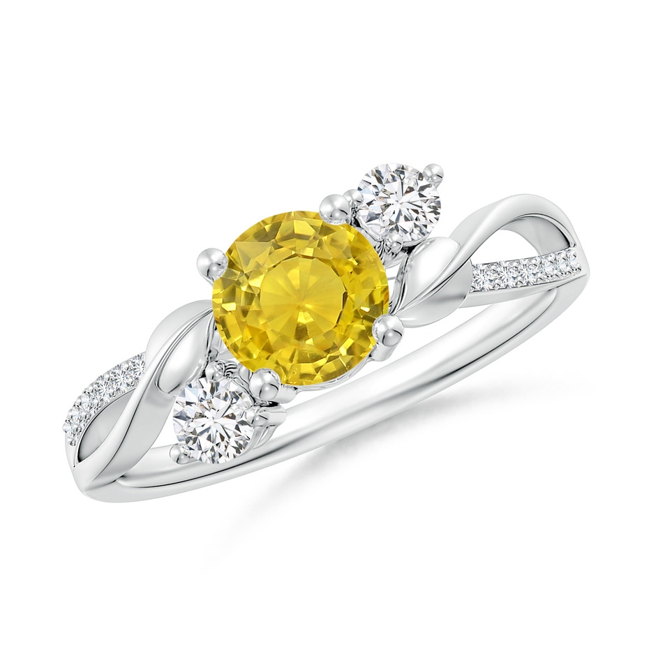 6mm AAA Yellow Sapphire and Diamond Twisted Vine Ring in White Gold 