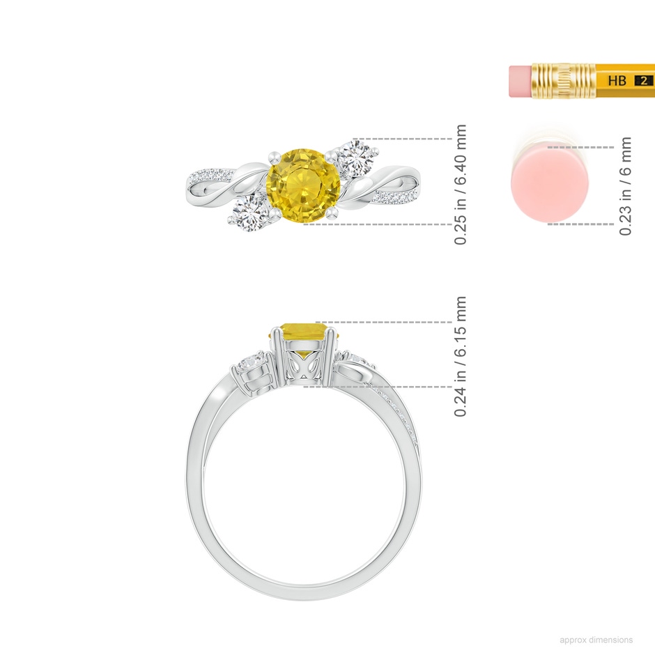 6mm AAA Yellow Sapphire and Diamond Twisted Vine Ring in White Gold ruler