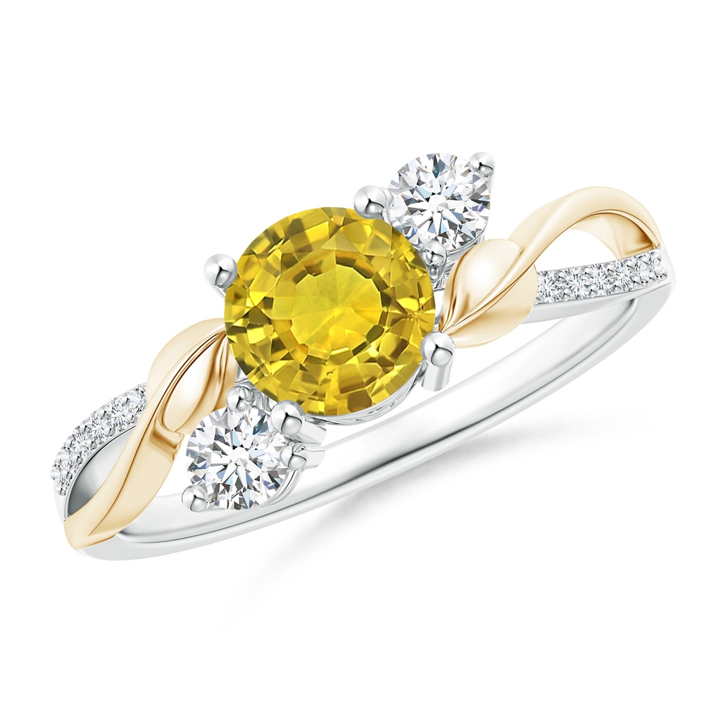 6mm AAAA Yellow Sapphire and Diamond Twisted Vine Ring in 10K White Gold 10K Yellow Gold 