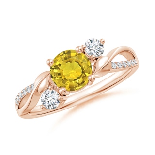 6mm AAAA Yellow Sapphire and Diamond Twisted Vine Ring in 18K Rose Gold