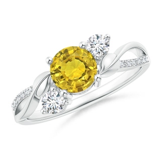 6mm AAAA Yellow Sapphire and Diamond Twisted Vine Ring in 9K White Gold