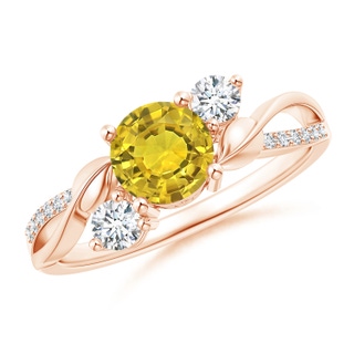 6mm AAAA Yellow Sapphire and Diamond Twisted Vine Ring in Rose Gold