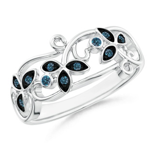 1.5mm AAA Vintage Style Blue Diamond Flower Scroll Ring in 10K White Gold