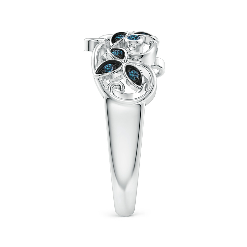 1.5mm AAA Vintage Style Blue Diamond Flower Scroll Ring in 10K White Gold Side 2