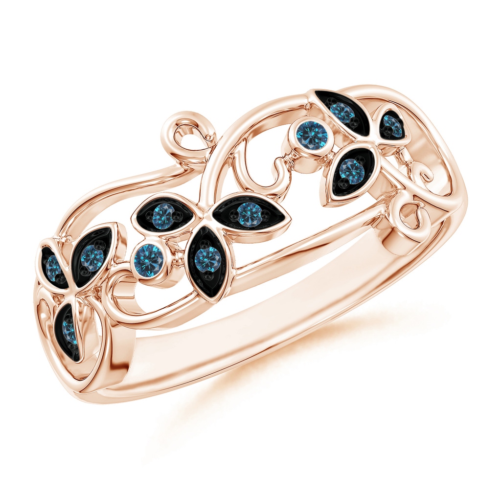 1.5mm AAA Vintage Style Blue Diamond Flower Scroll Ring in Rose Gold