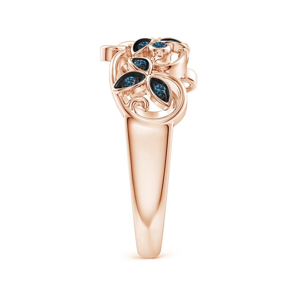 1.5mm AAA Vintage Style Blue Diamond Flower Scroll Ring in Rose Gold Side 2
