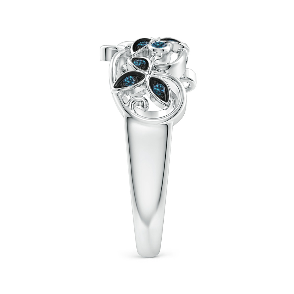 1.5mm AAA Vintage Style Blue Diamond Flower Scroll Ring in White Gold Side 2