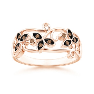 1.5mm AAA Vintage Style Brown Diamond Flower Scroll Ring in 9K Rose Gold