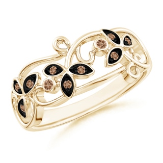 1.5mm AAA Vintage Style Brown Diamond Flower Scroll Ring in Yellow Gold