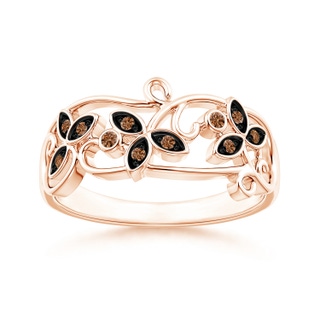 1.5mm AAAA Vintage Style Brown Diamond Flower Scroll Ring in 9K Rose Gold
