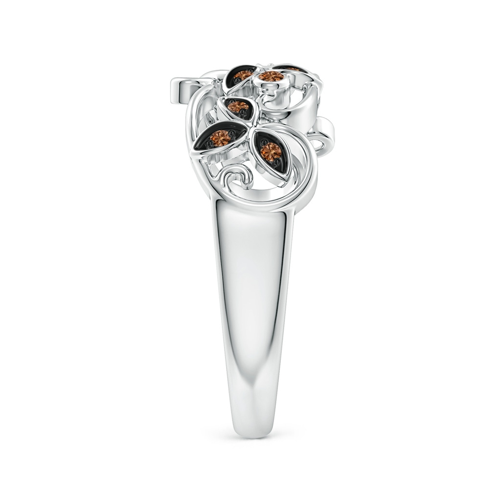 1.5mm AAAA Vintage Style Brown Diamond Flower Scroll Ring in White Gold Side-2