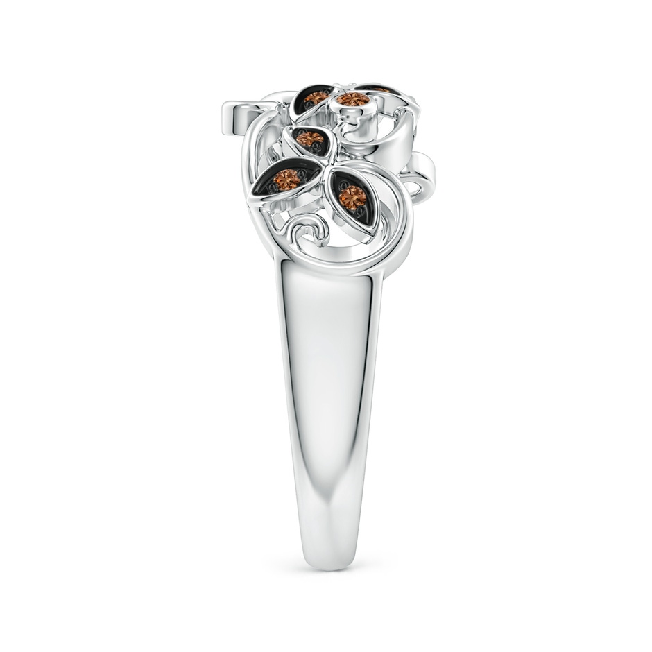 1.5mm AAAA Vintage Style Brown Diamond Flower Scroll Ring in White Gold side-2