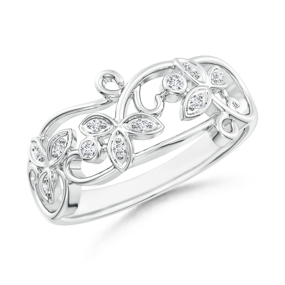 1.5mm GVS2 Vintage Style Diamond Flower Scroll Ring in 18K White Gold 