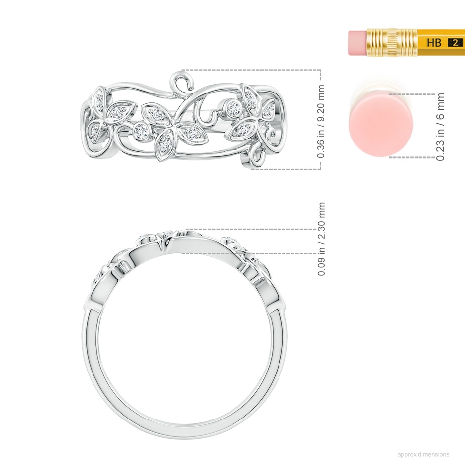 1.5mm GVS2 Vintage Style Diamond Flower Scroll Ring in 18K White Gold ruler