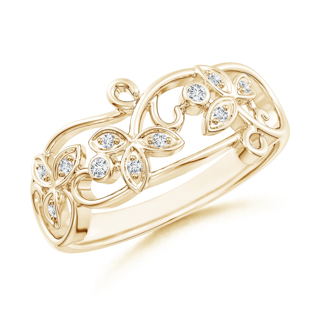 1.5mm GVS2 Vintage Style Diamond Flower Scroll Ring in 18K Yellow Gold