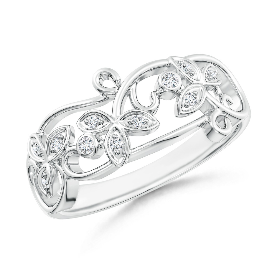 1.5mm GVS2 Vintage Style Diamond Flower Scroll Ring in White Gold 