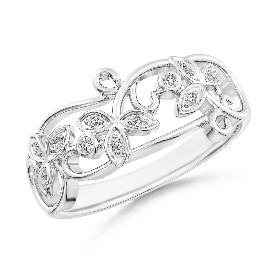 1.5mm IJI1I2 Vintage Style Diamond Flower Scroll Ring in 9K White Gold 