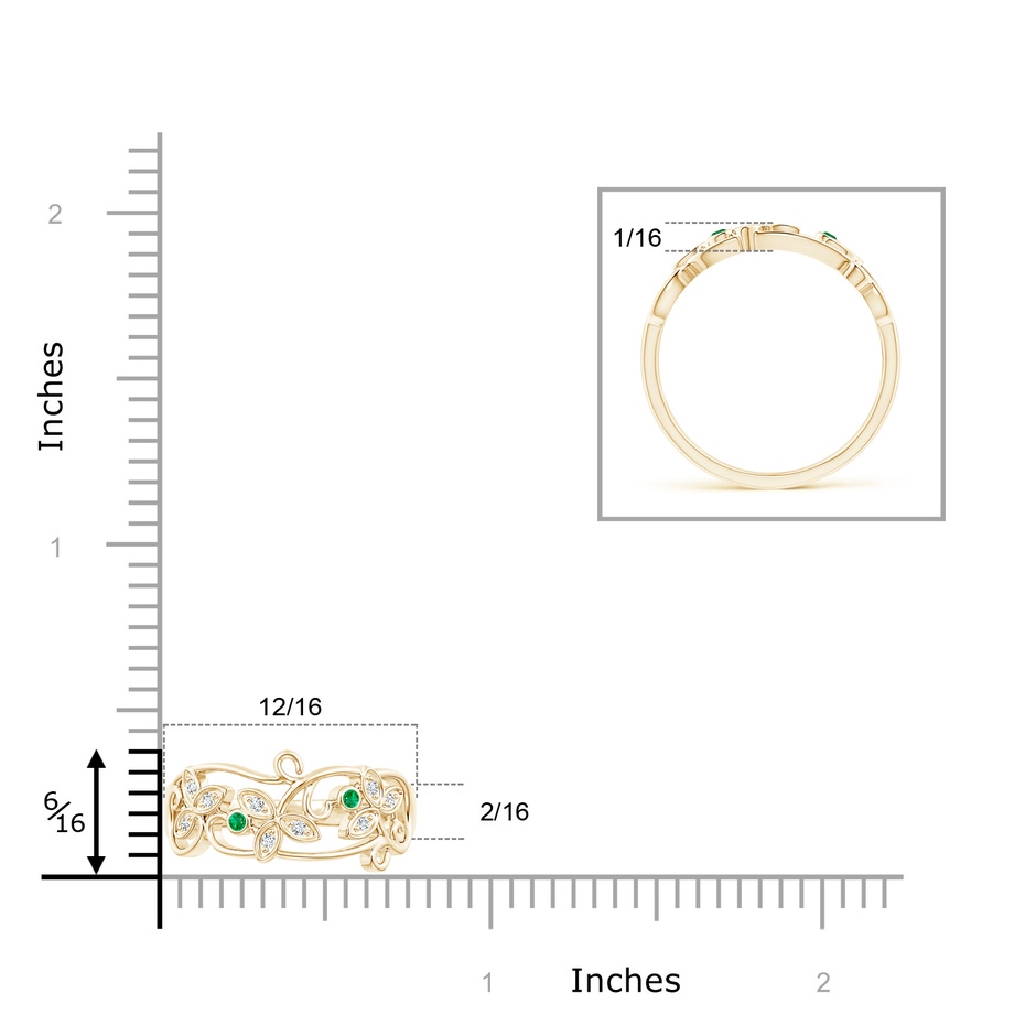 1.5mm AAA Vintage Style Emerald and Diamond Flower Scroll Ring in Yellow Gold product image