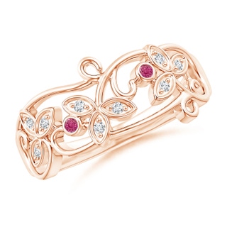 1.5mm AAAA Vintage Style Pink Sapphire and Diamond Flower Scroll Ring in Rose Gold