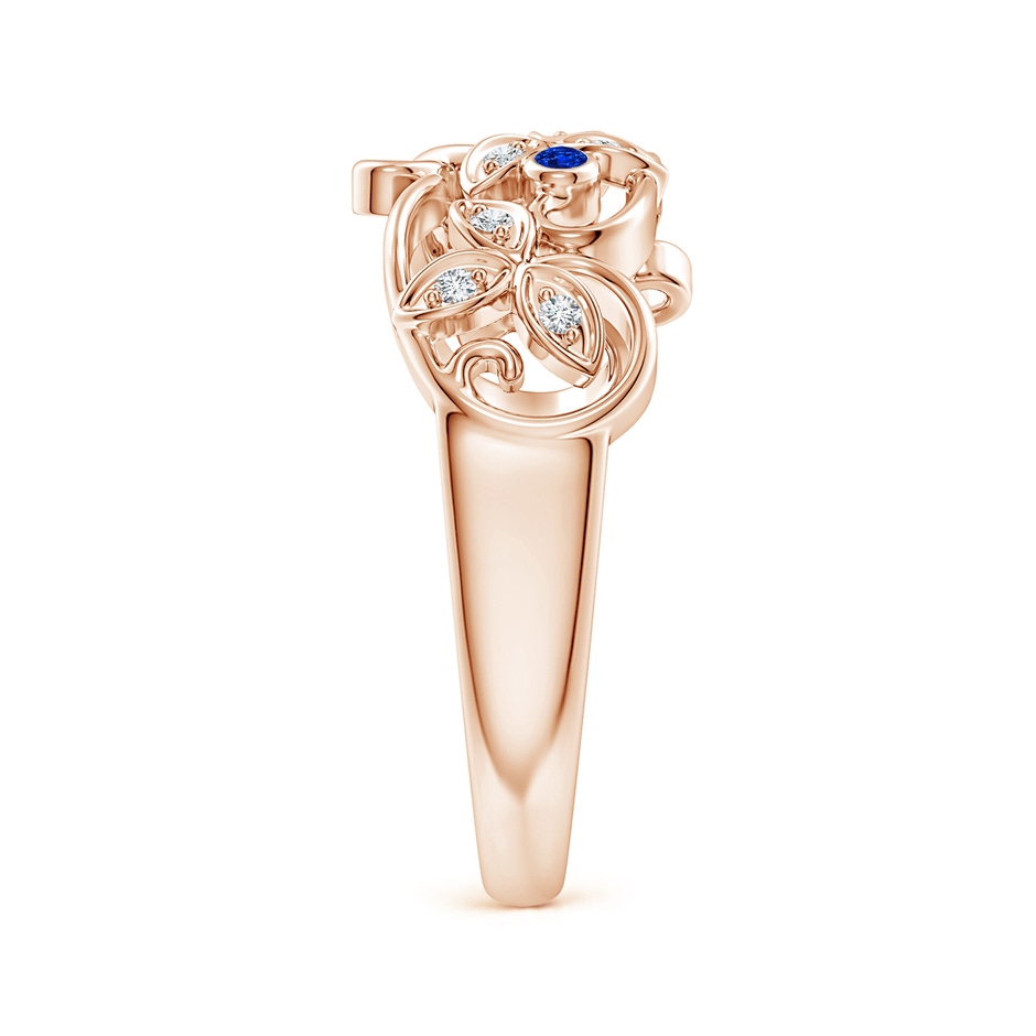 1.5mm AAAA Vintage Style Blue Sapphire and Diamond Flower Scroll Ring in Rose Gold side-2