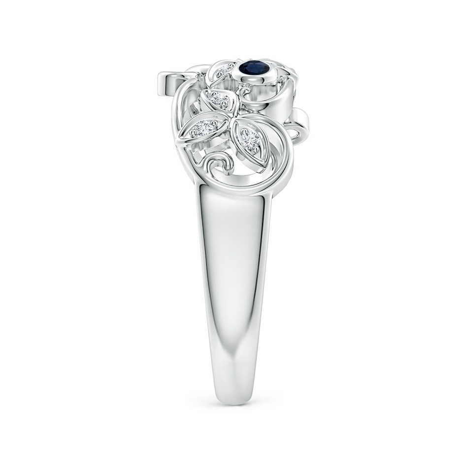 2mm A Vintage Style Blue Sapphire and Diamond Flower Scroll Ring in White Gold side-2