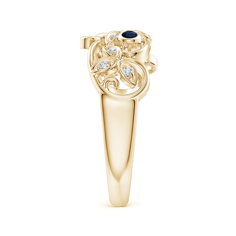 2mm A Vintage Style Blue Sapphire and Diamond Flower Scroll Ring in Yellow Gold side-2