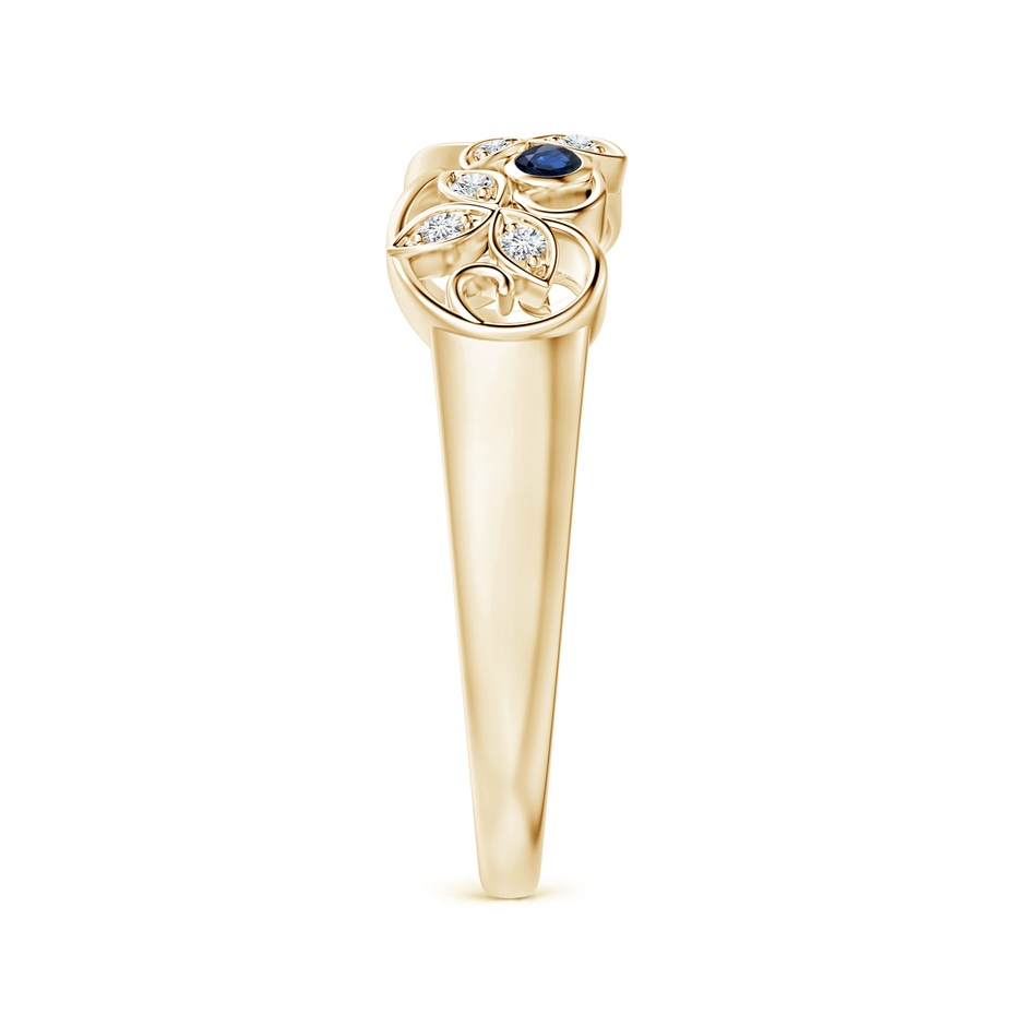 2mm AA Vintage Style Blue Sapphire and Diamond Flower Scroll Ring in 10K Yellow Gold side-2